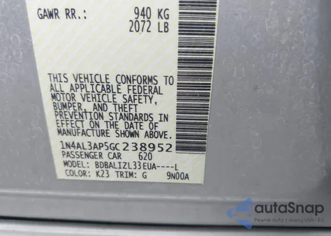 2016 Nissan Altima 2.5 Sv from USA, damaged, VIN 1N4AL3AP5GC238952